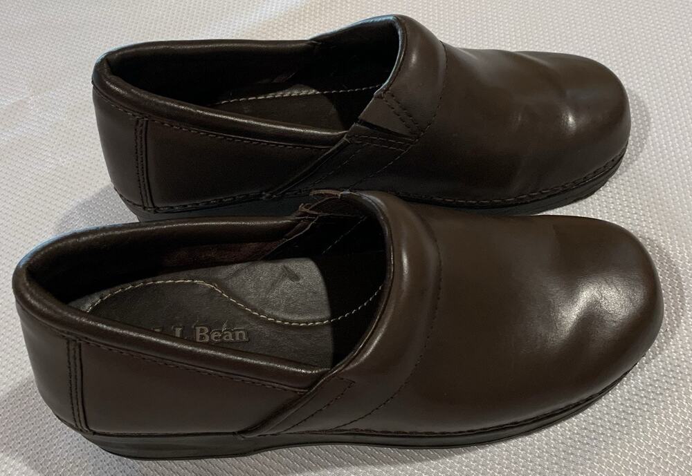 L.L. Bean Womens Brown Leather Clogs 7.5 M Comfort Shoes NWOB Made In Brazil